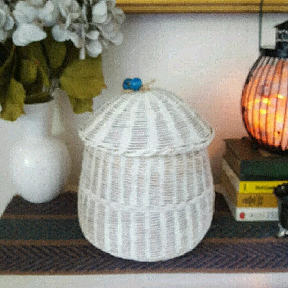Vintage Hand Woven Lidded Basket